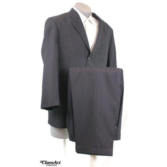 S Cohen 2 Piece Suit Mens Black Striped 3 Btn Wool Performance 43R Pleated 34 W - Picture 2 of 11
